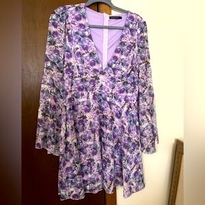 Double CrazyFloral Purple Dress with Bell Sleeves